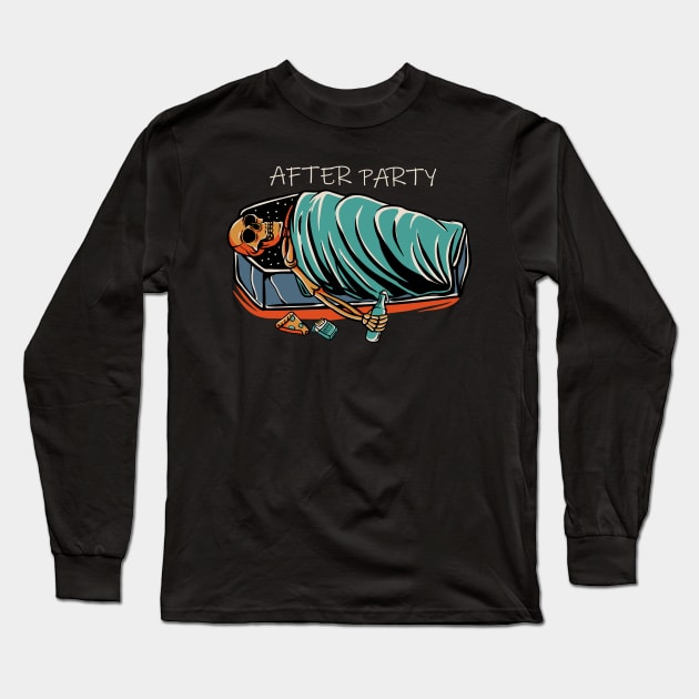 After Party Drunk Skeleton Skull Alcohol Wine Lover Beer Lover Long Sleeve T-Shirt by anubis1986